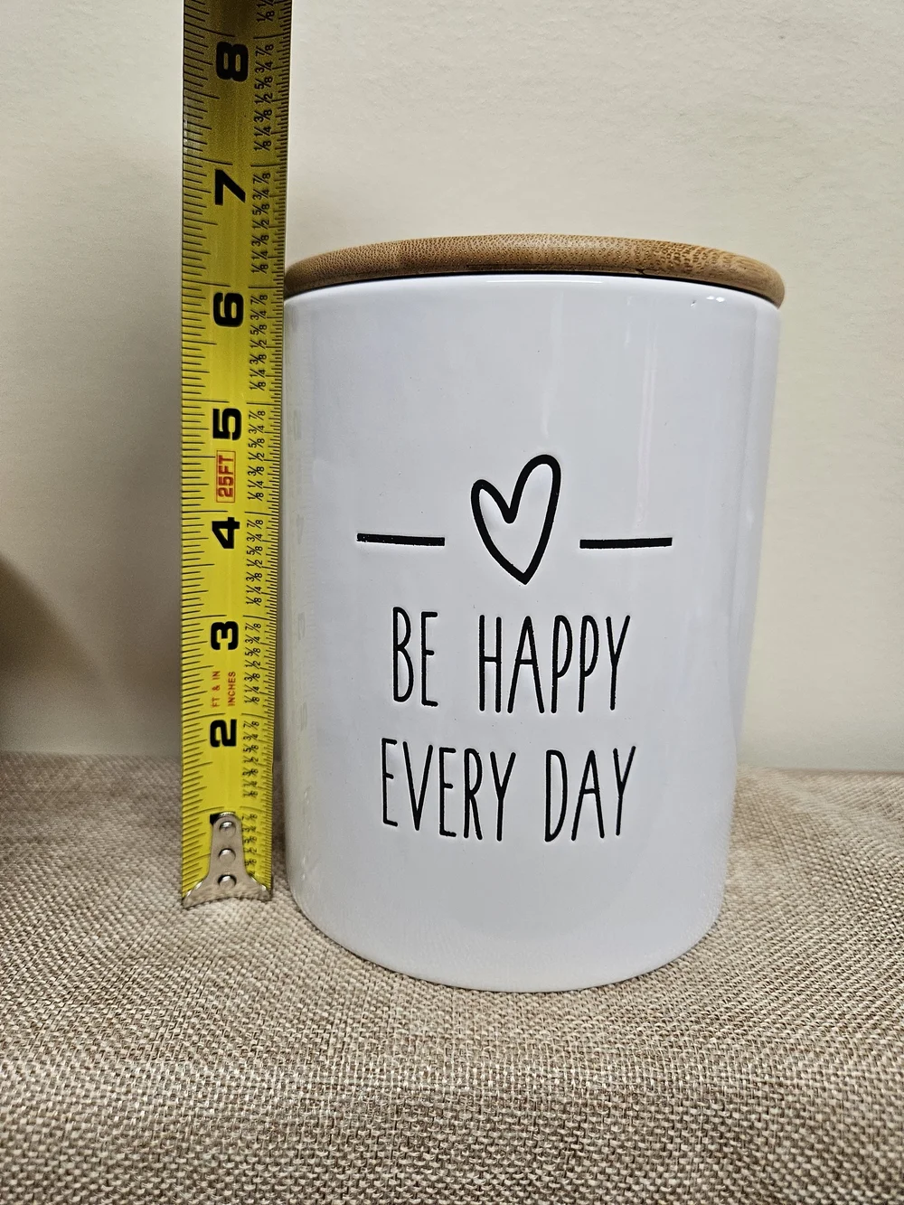 Canister with Lid and 'Be Happy Every Day' Text